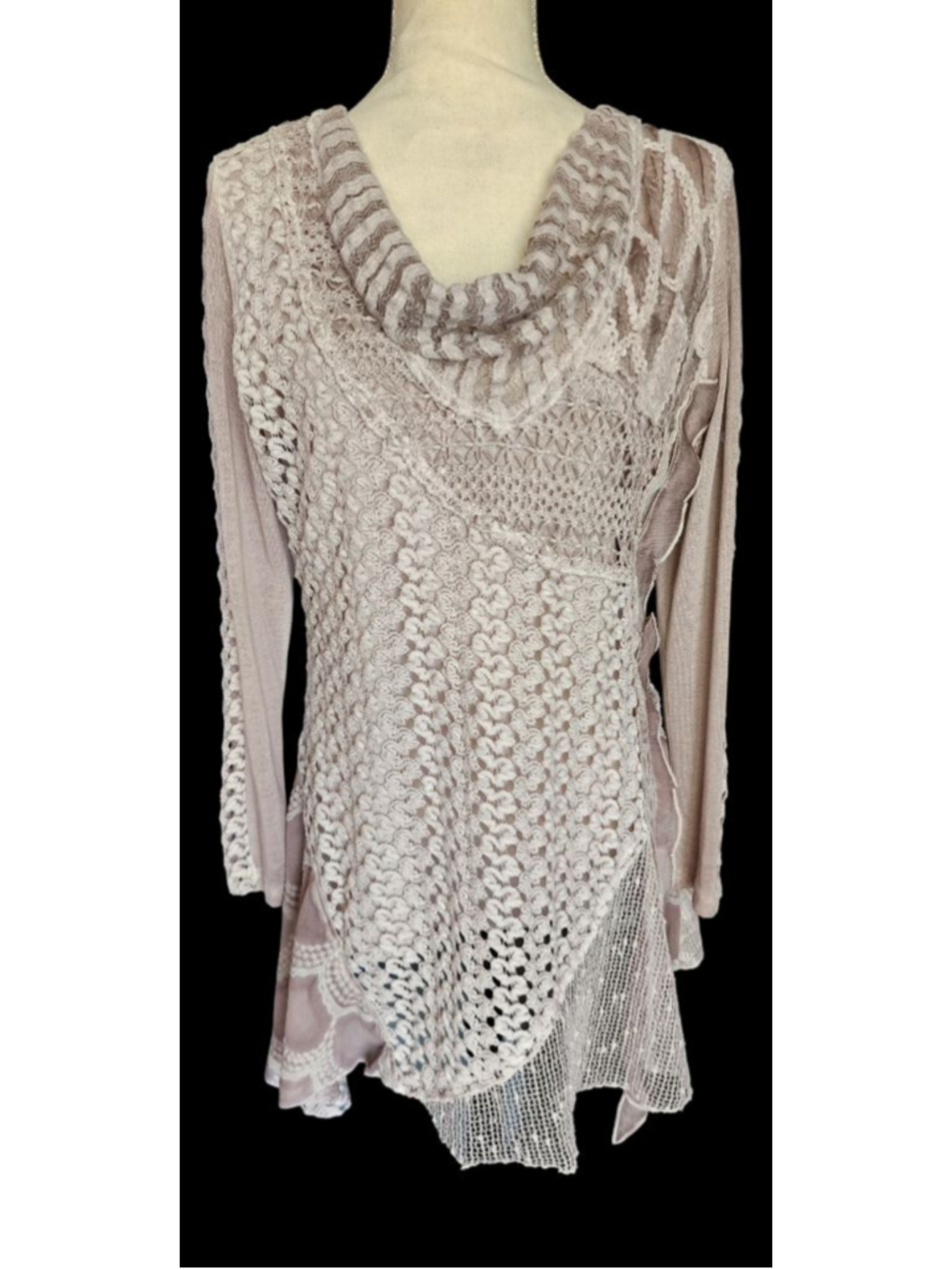 Feratelli Boho Lace Asymmetrical Tunic Top Blush Pink Size S Festival Crochet